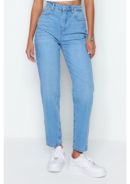 Stil Kadın Moda Denim Kot Pantolon Uzun Geniş Paça Yüksek Bel Mom Jeans modelleri