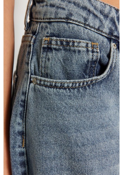 Stil Kadın Moda Denim Kot Pantolon Regular Boru Paça Mavi Düşük Bel Skater Jeans