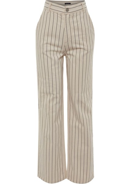 Stil Kadın Moda Denim Kot Pantolon Uzun Geniş Paça Çizgili Yüksek Bel Jeans fırsatları