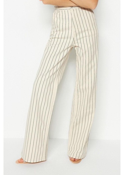 Stil Kadın Moda Denim Kot Pantolon Uzun Geniş Paça Çizgili Yüksek Bel Jeans indirimleri