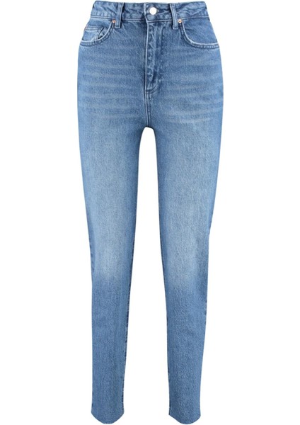 Stil Kadın Moda Denim Kot Pantolon Uzun Boru Paça Mavi Yüksek Bel Slim Mom Jeans fırsatları