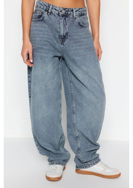Stil Kadın Moda Denim Kot Pantolon Regular Boru Paça Mavi Düşük Bel Skater Jeans