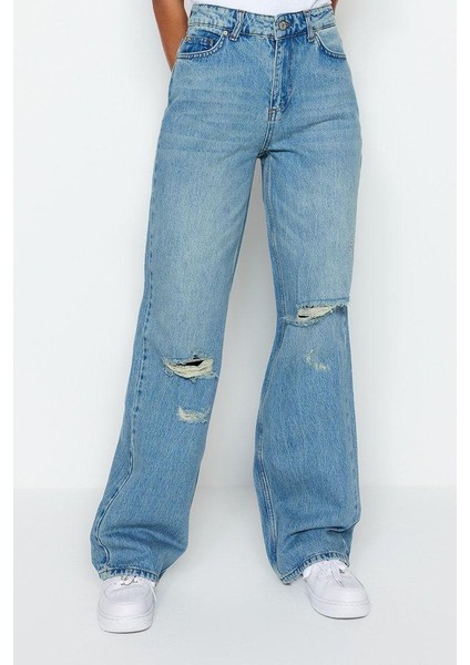 Stil Kadın Moda Denim Kot Pantolon Regular Geniş Paça Vintage Yırtık Detaylı Düşük Bel Jeans modelleri