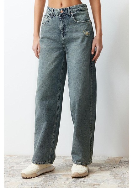 Stil Kadın Moda Denim Kot Pantolon Regular Geniş Paça Mavi Soluk Vintage Düşük Bel