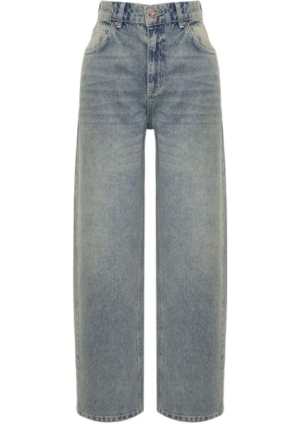 Stil Kadın Moda Denim Kot Pantolon Regular Geniş Paça Mavi Soluk Vintage Düşük Bel