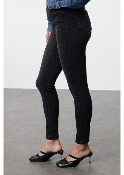 Stil Kadın Moda Denim Kot Pantolon Regular Dar Paça Antrasit Yüksek Bel Skinny Jeans fiyatları