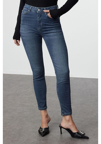 Stil Kadın Moda Denim Kot Pantolon Regular Dar Paça Mavi Yüksek Bel Skinny Jeans fırsatları