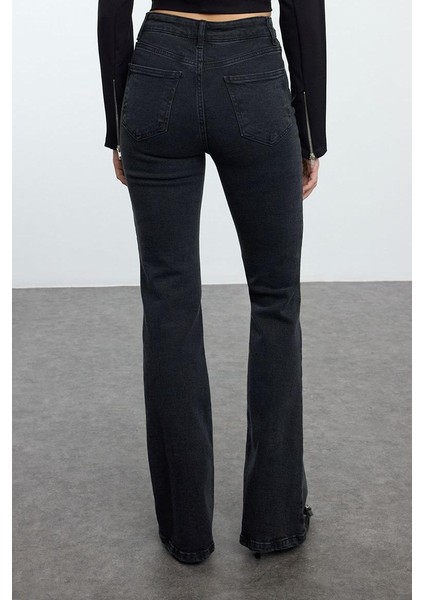 Stil Kadın Moda Denim Kot Pantolon Uzun Ispanyol Paça Yüksek Bel Jeans