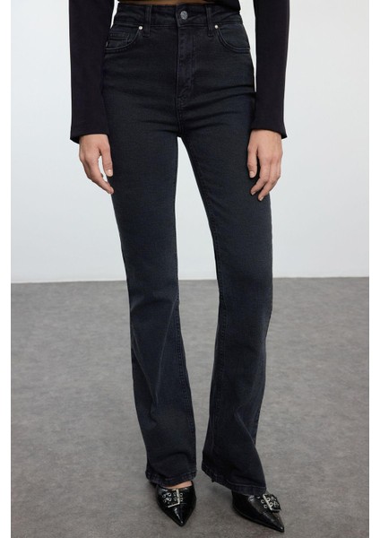 Stil Kadın Moda Denim Kot Pantolon Uzun Ispanyol Paça Yüksek Bel Jeans