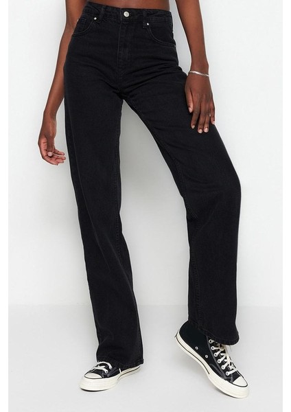 Stil Kadın Moda Denim Kot Pantolon Uzun Geniş Paça Yüksek Bel Jeans
