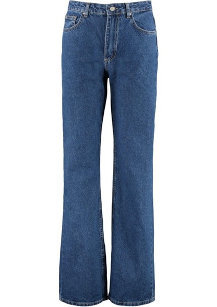 Stil Kadın Moda Denim Kot Pantolon Uzun Geniş Paça Mavi Yüksek Bel Jeans fırsatları