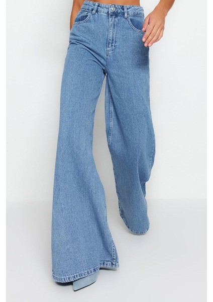 Stil Kadın Moda Denim Kot Pantolon Uzun Geniş Paça Mavi Yüksek Bel Ekstra Palazzo Jeans modelleri