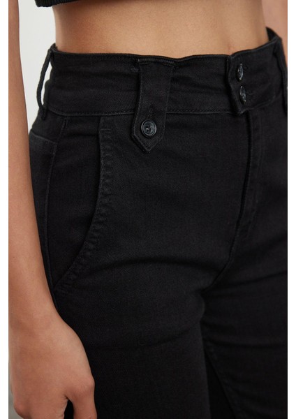 Stil Kadın Moda Denim Kot Pantolon Ispanyol Paça Bel Detaylı Yüksek Bel Jeans fiyatları