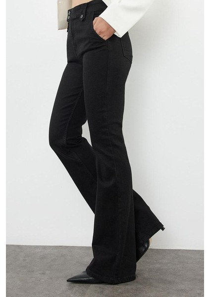 Stil Kadın Moda Denim Kot Pantolon Ispanyol Paça Bel Detaylı Yüksek Bel Jeans modelleri