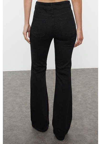 Stil Kadın Moda Denim Kot Pantolon Ispanyol Paça Bel Detaylı Yüksek Bel Jeans indirimleri