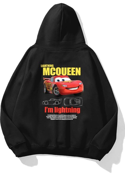 Şimşek Mcqueen Cars Baskılı Unisex Siyah Sweatshirt