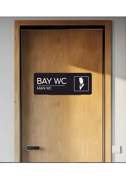 Alüminyum Ofis Departman Kapı İsimliği, Yönlendirme Levhas Bay Wc Model2 24x9 cm Siyah Model2