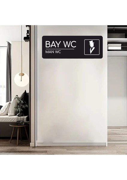 Alüminyum Ofis Departman Kapı İsimliği, Yönlendirme Levhas Bay Wc Model2 24x9 cm Siyah Model2