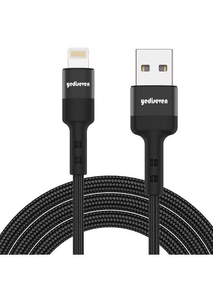 USB A To Lightning 2.4A Halat Örgü Iphone Şarj Kablosu Siyah 1 Metre