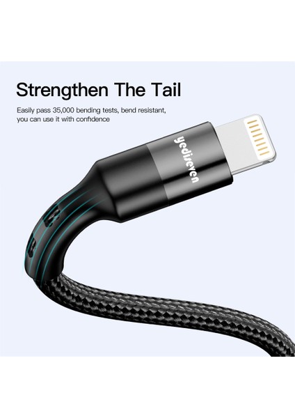 USB A To Lightning 2.4A Halat Örgü Iphone Şarj Kablosu Siyah 1 Metre