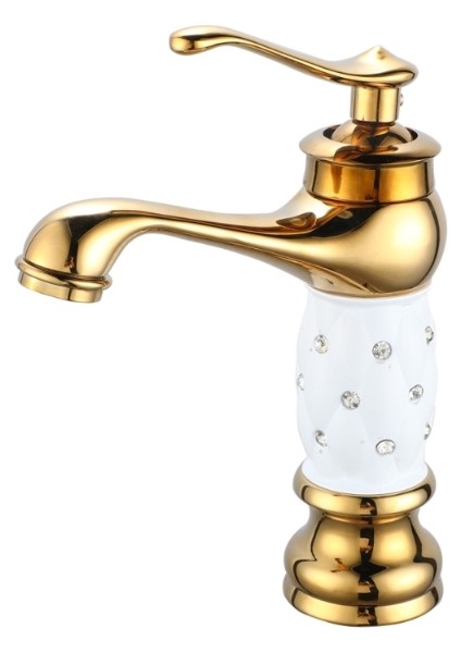 Gold Taşlı Desenli Lavabo Bataryası