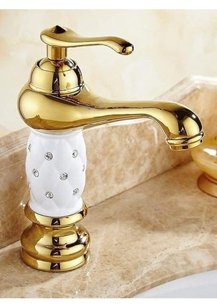 Gold Taşlı Desenli Lavabo Bataryası fiyatları