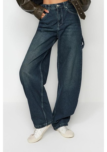 Stil Kadın Moda Denim Kot Pantolon Boru Paça Yıkama Efektli Bol Kesim Yüksek Bel Jeans fiyatları