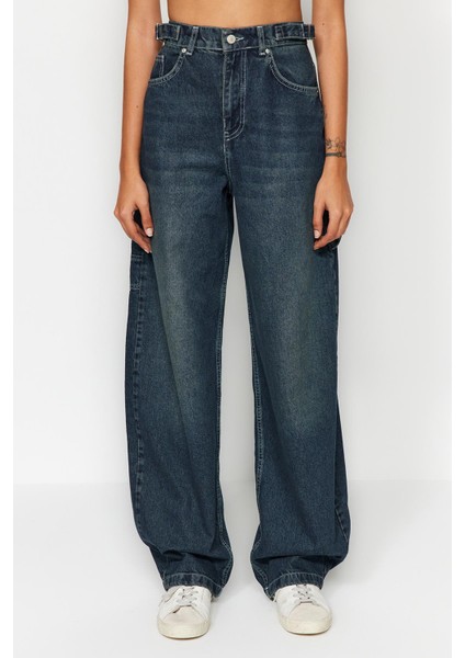 Stil Kadın Moda Denim Kot Pantolon Boru Paça Yıkama Efektli Bol Kesim Yüksek Bel Jeans fırsatları