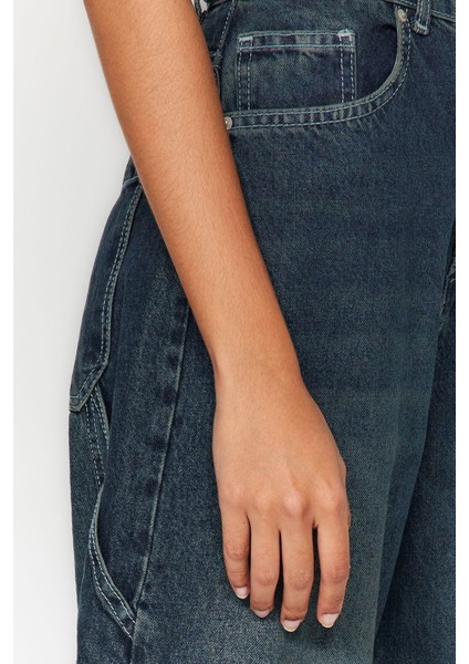 Stil Kadın Moda Denim Kot Pantolon Boru Paça Yıkama Efektli Bol Kesim Yüksek Bel Jeans indirimleri
