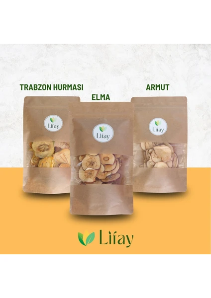 LİFAY Kuru Armut Cipsi, Kuru Elma Cipsi, Kuru Hurma Cipsi 3'lü Paket (25 Gr*3)