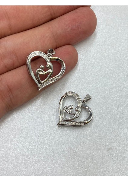 Zirkon Gümüş Rengi Sevgili Kalp Kolye Ucu Çelik Takı Aksesuar (1 Adet)