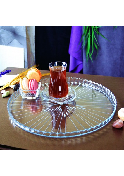 Yuvarlak Cam Pasta ve Sunum Tepsisi Vega Desenli fiyatları