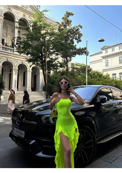 Straplez Saçaklı Midi Elbise fiyatları