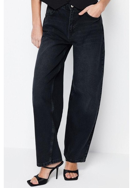 Kadın Moda Şık Kot Pantolon Boru Paça Regular Boy Denim Düşük Bel Skater Jeans