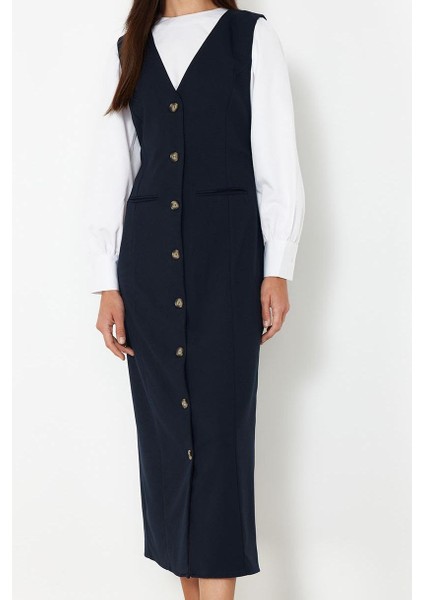 Kadın Moda Şık Tesettür Maxi Boy V Yaka Regular Dokuma Kumaş Jile Elbise