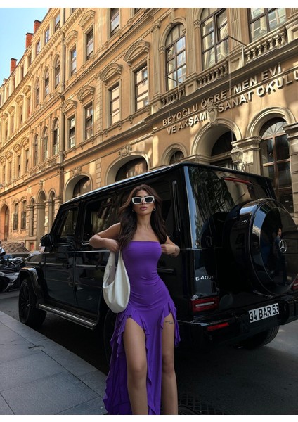 Straplez Saçaklı Midi Elbise fırsatları