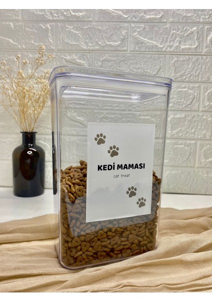 1 Adet 2900ML Vakum Kapaklı Akrilik Kedi Maması Saklama Kabı Düzenleyici