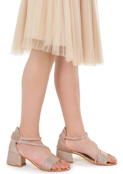 Pisar Günlük Kız Çocuk 4 cm Topuklu Sandalet Abiye Ayakkabı Bakır