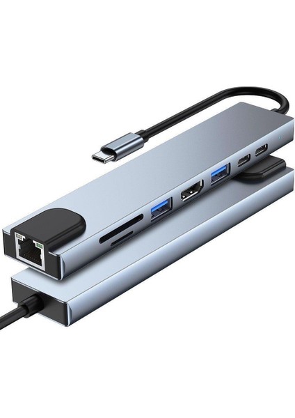 Macbook Pro Air USB Type-C Hub Dönüştürücü Çoklayıcı USB Hdmi, Tf, Sd, Pd, Ethernet Çevirici 8in1 Çevirici