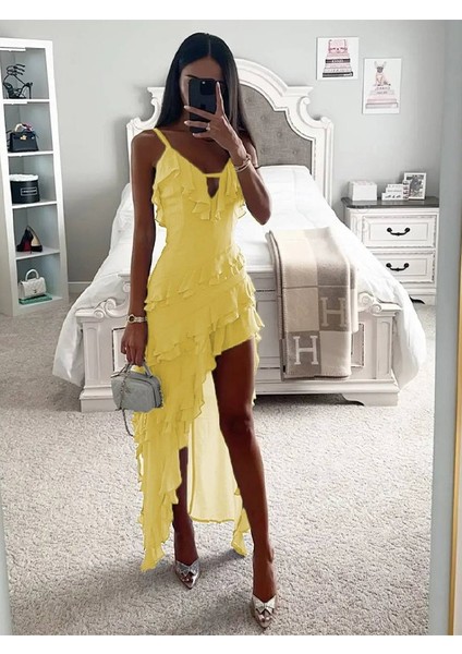 Ip Askılı Fırfır Midi Elbise fiyatları