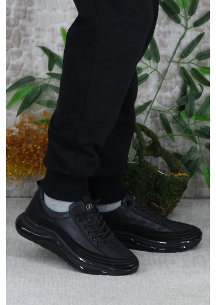 2402 Siyah Rahat Lastik Bağcıklı Deri Erkek Ayakkabı