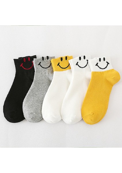 5li Emojili Gülen Yüz Unisex Yarım Konç Kolej Çorap modelleri