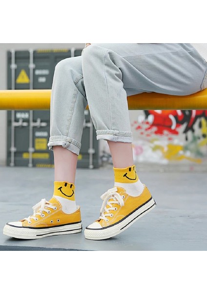 5li Emojili Gülen Yüz Unisex Yarım Konç Kolej Çorap fırsatları