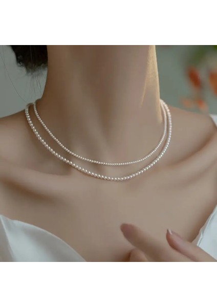 El Emeği Çift Sıra Inci Kolye, Choker Inci Boncuk Kolye, Vintage Tarz