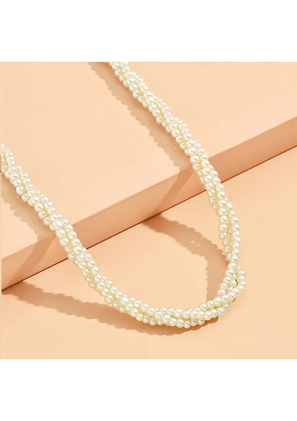 El Emeği 3 Sıra Sarmal Inci Kolye, Choker Inci Boncuk Kolye