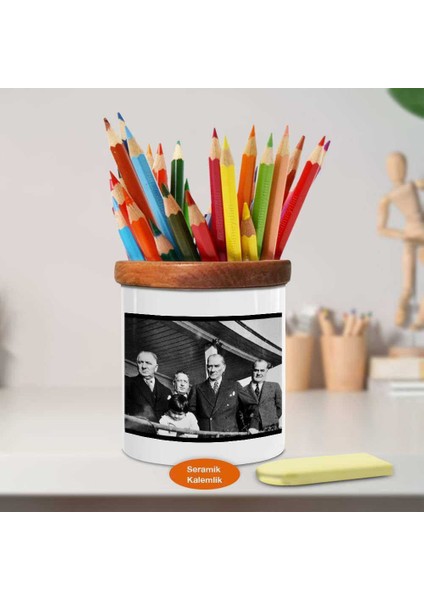 Balkonda Kızı Ülkü ve Kemal Atatürk Ahşap Seramik Kalemlik -1195 fiyatları
