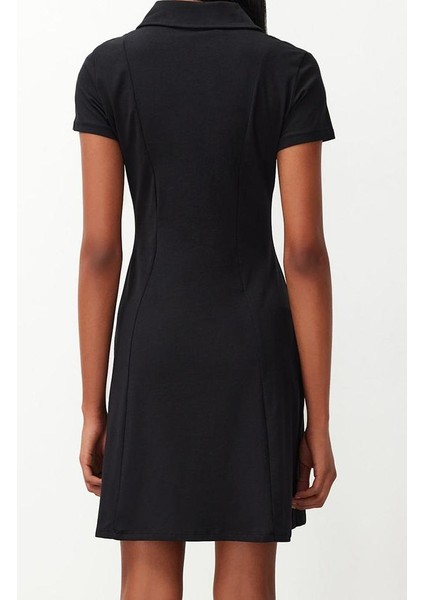 Moda Stil Regular Polo Yaka Mini Boy Skater Belden Açılan Nakışlı Pamuklu Esnek Örme Elbise indirimleri