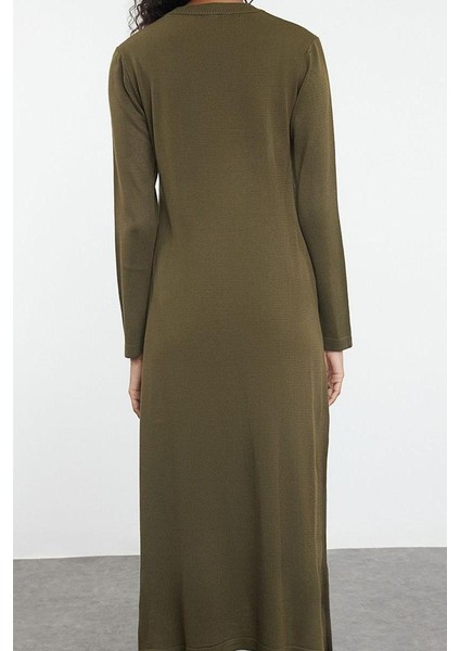 Moda Stil Fitted Bisiklet Yaka Maxi Boy Tesettür Nervür Detaylı Triko Elbise indirimleri