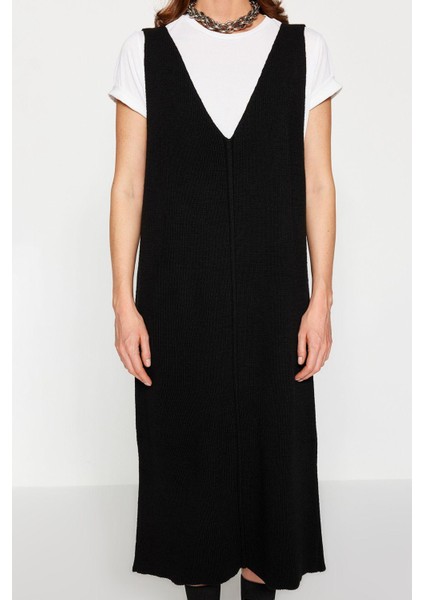 Moda Stil Regular V Yaka Maxi Boy Triko Jile Elbise modelleri