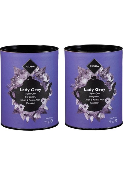 Lady grey Siyah Çay, Bergamot, Limon & Kırmızı Aspir Çiçekleri 75 G x 2, Lady grey Çay 2 Adet